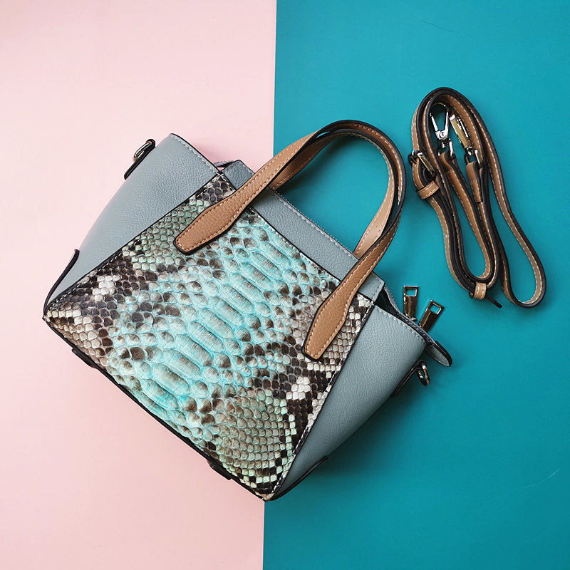 原创蛇皮大虫皮配真皮头层牛皮迷你小托特单肩手提包女包轻奢简约