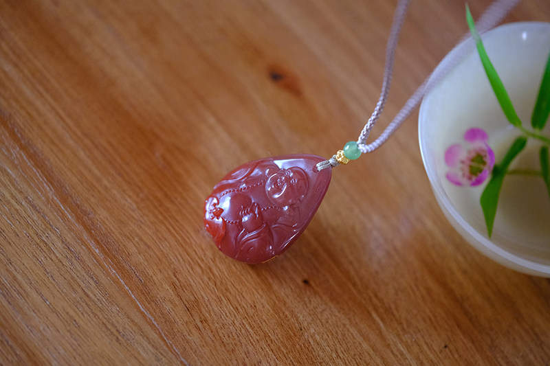 欢喜心 原矿南红玫瑰红柿子红苏工大师雕刻笑佛绝妙艺术品级 收藏