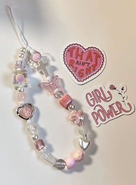 原创y2k甜酷手机挂绳手工串珠ccd链条diy相机挂饰手腕式防丢