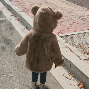 儿童皮草冬装 宝宝加厚连帽毛毛棉衣 男童女童仿兔毛皮草外套中长款