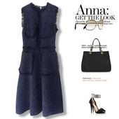 粗毛呢背心裙 连衣裙胖妹妹mm春秋装 女装 名媛小香风加厚中长款 大码