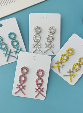 乘风破浪张天爱黄圣依明星同款925银针满钻OOXX圆形交叉耳环耳钉