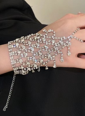 奢华满钻网状流苏水钻连指手链闪亮性感肚皮舞手饰夜店配饰Anklet