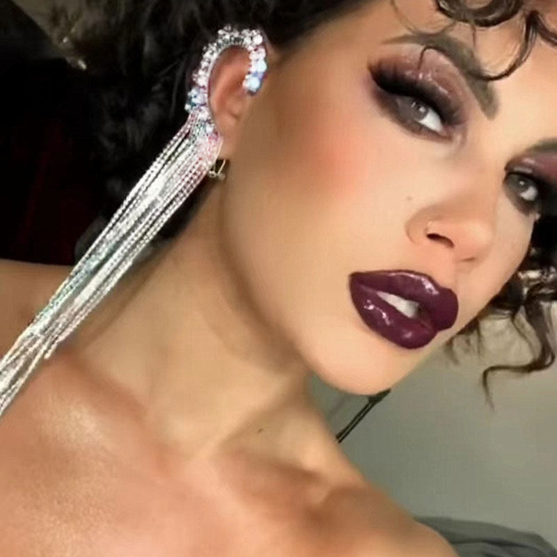 欧美夸张走秀款水钻长款耳挂式流苏耳环耳饰女earrings