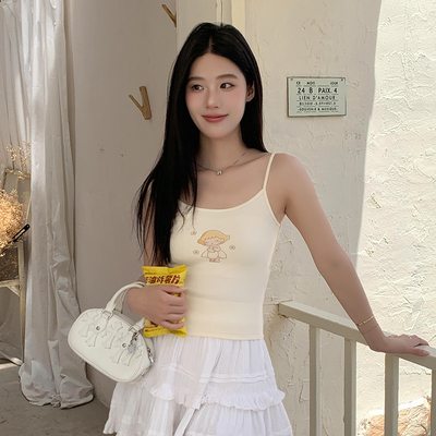 原创可爱印花露脐吊带背心女