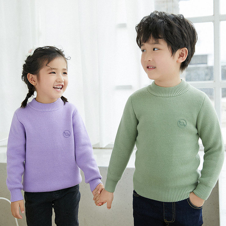 快活龙毛衣线衣 男童女童装棉线针织 儿童宝宝打底衫套头 一体绒