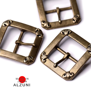日本ALZUNI黄铜做旧男士 角花八角扣40mm皮带扣手工皮带腰带日字扣