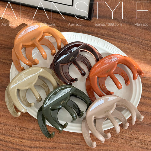 阿斓新款莫兰迪色系优雅加厚醋酸抓夹半圆发夹后脑勺八爪鱼鲨鱼夹