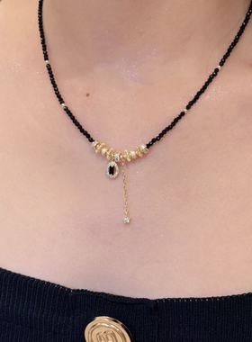 几何串珠链轻奢高级感日韩项链简约小众百搭小红书爆款方糖黑珠链