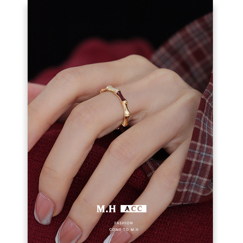 安可拉红拼接竹节开口戒指女轻奢精致高级感气质简约百搭食指戒圈,饰品/流行首饰/时尚饰品新,戒指/指环,淘宝优惠券,粉丝福利购,淘宝优惠卷