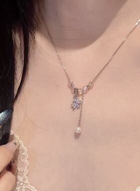 轻奢甜美蝴蝶珍珠流苏项链