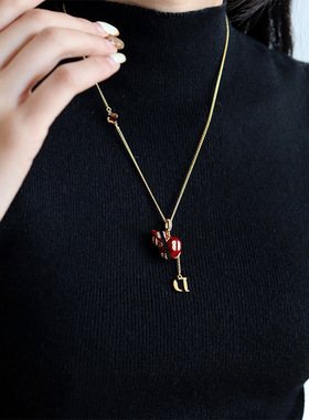 原创时尚精致安可拉红色葫芦项链女复古轻奢百搭高级感流苏锁骨链