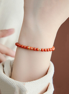 南红玛瑙手串4mm细小米珠天然满肉手链红色串珠本命年送女友礼物