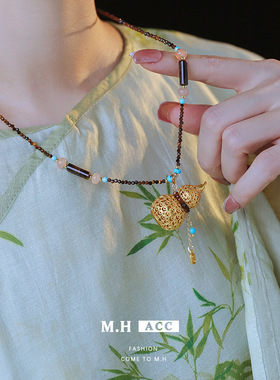 新中式天然石宝葫芦锁骨链女