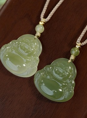 天然晴水和田玉佛公吊坠弥勒佛大肚佛翡翠项链女挂绳笑佛玉石玉坠