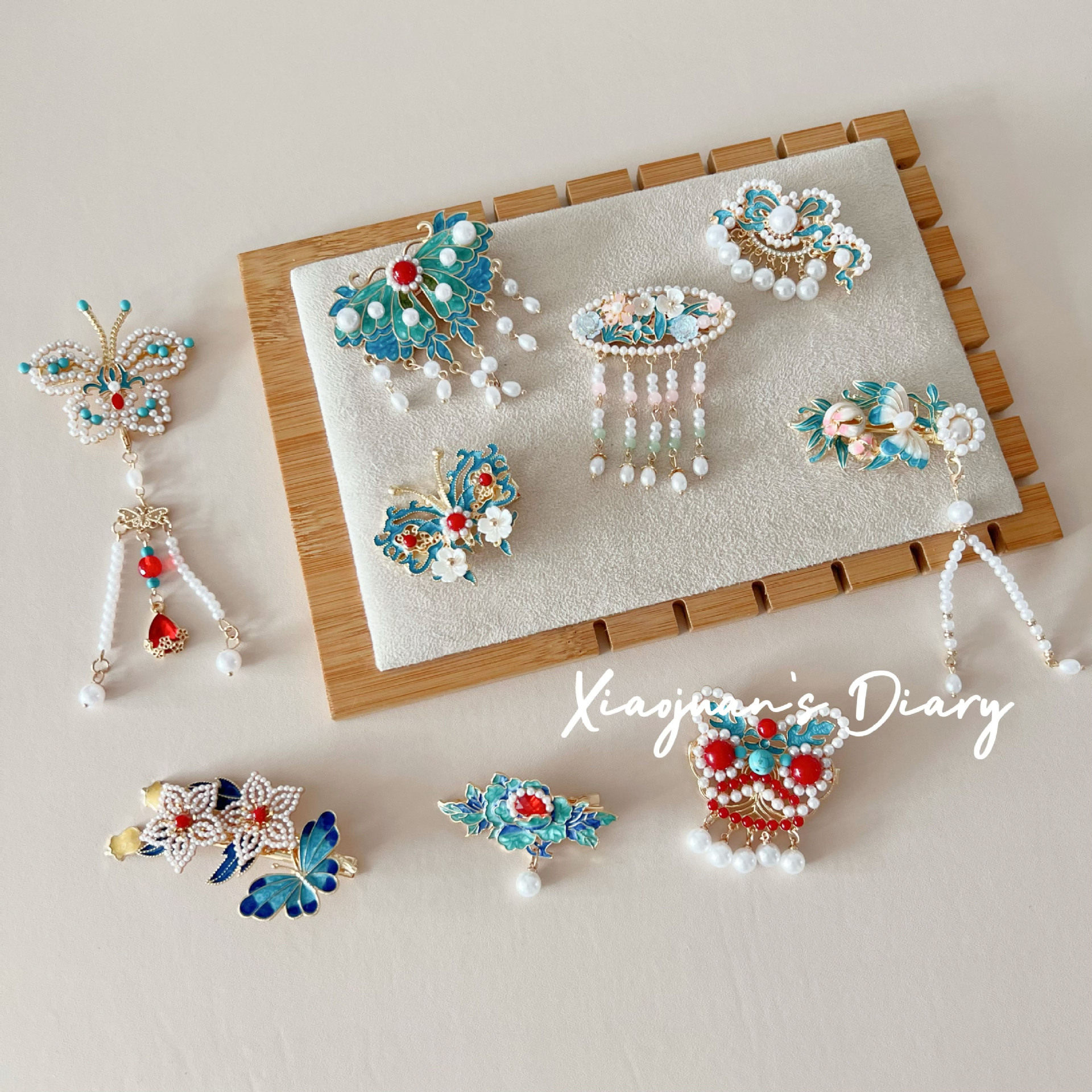 古风烧蓝祥云珍珠发夹新中式蝴蝶步摇流苏夹旗袍汉服国风夹子头饰,服饰配件/皮带/帽子/围巾,指环,淘宝优惠券,粉丝福利购,淘宝优惠卷