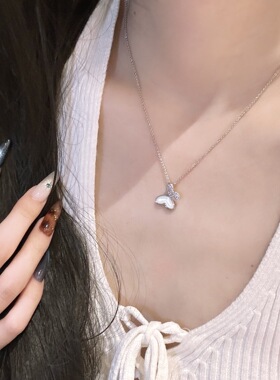 轻奢天然贝壳蝴蝶银色锁骨链