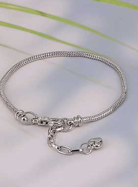 厂家现货3MM潘家铜蛇骨链条 龙虾扣调节手链女 DIY镀银不锈钢手链