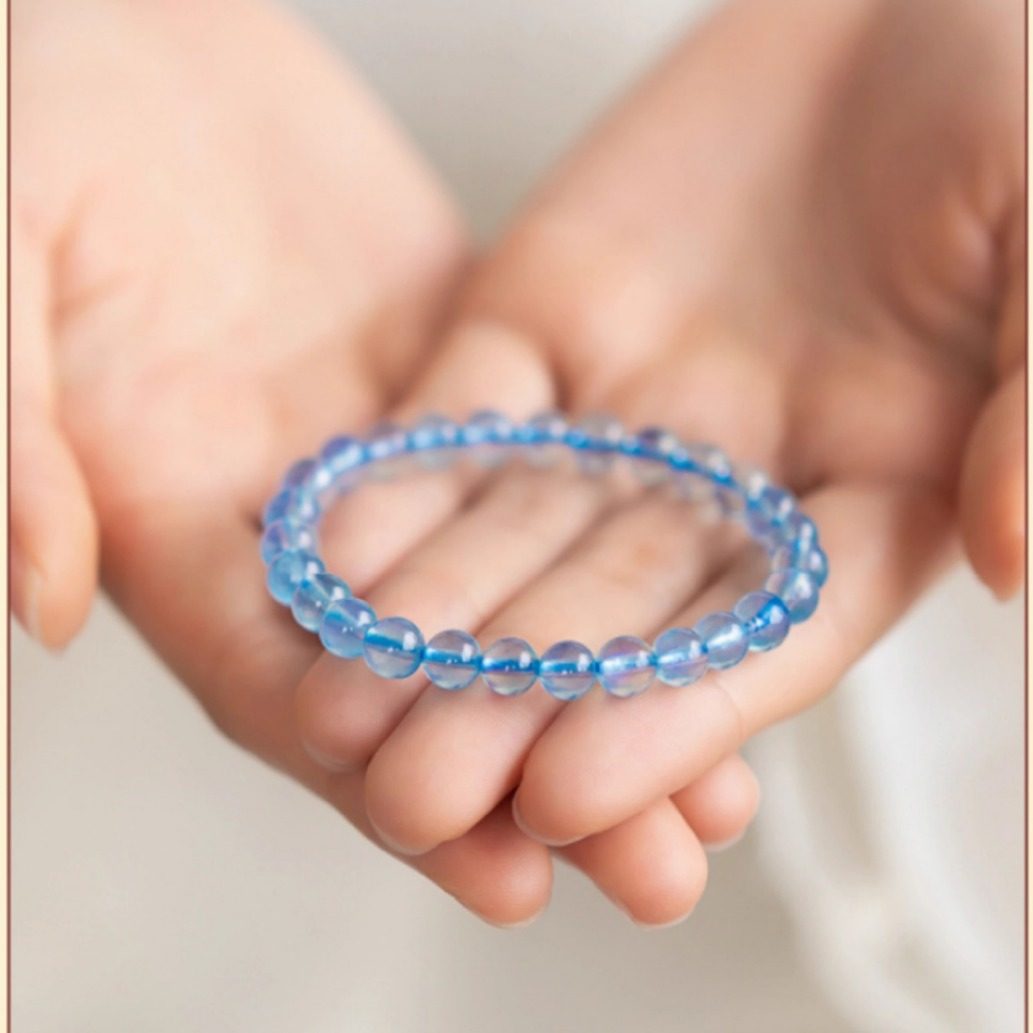 海蓝宝手链天然蓝色系宝石水晶手串珠子男女冰种魔鬼蓝送女友礼物