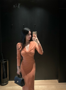 【现货7折】THE SWAN司凰轻奢 温柔气质纽结长裙铜氨丝针织连衣裙