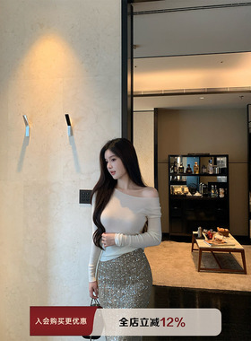 THE SWAN司凰轻奢 温温柔柔 一字领120支18针打底衫女扬子纱毛衣