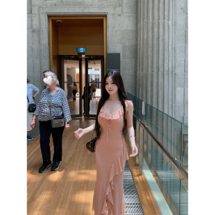 温柔姐姐 SWAN司凰 荷叶绑带掐腰雪纺连衣裙 00THE