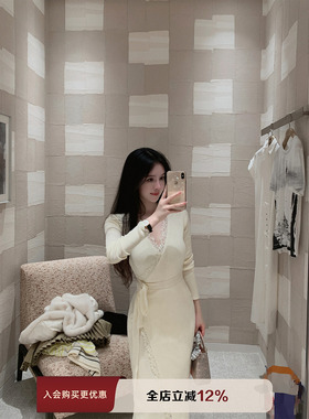 THE SWAN司凰轻奢 本期百搭裙 法式优雅蕾丝花边羊毛针织连衣裙女