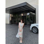 现货7折 THE SWAN司凰轻奢 雪纺收腰中长裙打扭烛光无袖 连衣裙