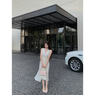 雪纺收腰中长裙打扭烛光无袖 SWAN司凰轻奢 THE 连衣裙 现货7折