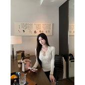 THE 针织上衣女 重工整朵蕾丝定制内搭修身 SWAN司凰轻奢 蕾丝之王