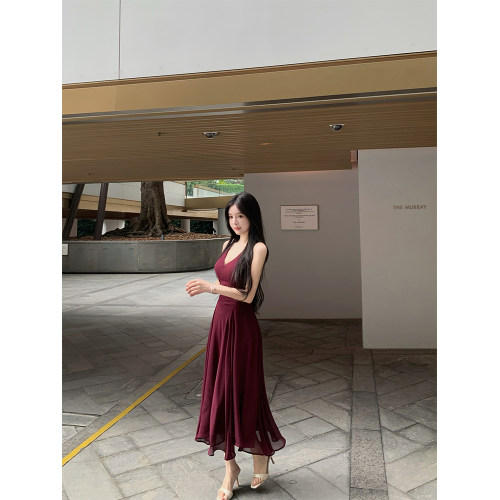 日常优雅显瘦裙子雪纺v领连衣裙