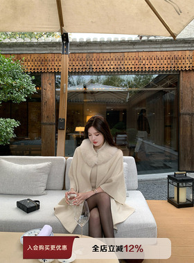 THE SWAN司凰轻奢 高级织物 意大利加厚羊毛名媛气质针织斗篷外套