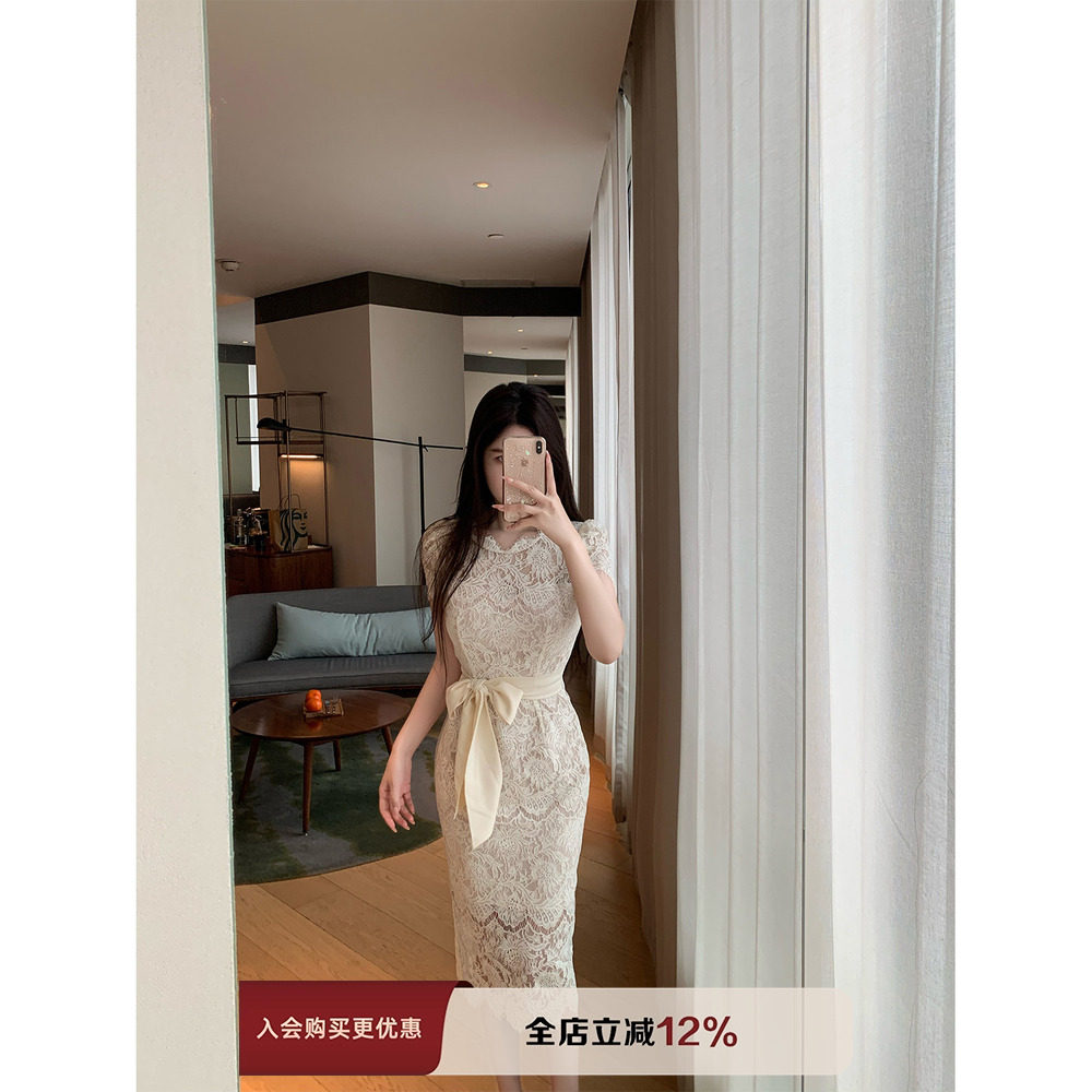 THE SWAN司凰轻奢 娇气姐姐 修身绑带包臀裙女纯欲气质蕾丝连衣裙