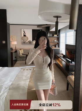 【现货8折】THE SWAN司凰轻奢 修身显瘦蕾丝拼针织包臀连衣裙