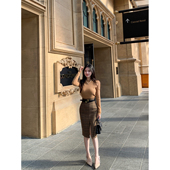 THE 高腰半身裙 小羊皮腰带格子修身 SWAN司凰轻奢 高级感伊丽莎白