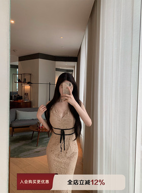 【现货7折】THE SWAN司凰轻奢 收腰显瘦无袖中长裙夏季蕾丝连衣裙