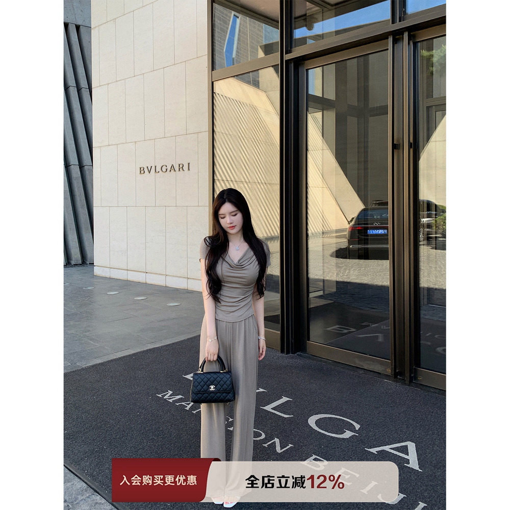 【现货7折】THE SWAN司凰轻奢  舒适亲肤百搭针织T恤+长裤子套装,女装/女士精品,时尚套装,淘宝优惠券,粉丝福利购,淘宝优惠卷