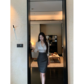 女通勤百搭衬衣 THE 气质缎面衬衫 法式 格子包臀半裙 SWAN司凰轻奢