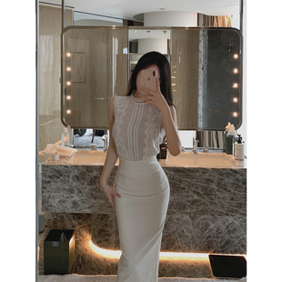 小高领蕾丝拼雪纺上衣包臀半身裙套装 韩漫学姐 SWAN司凰轻奢 THE