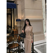 交叉V领长裙针织修身 连衣裙 SWAN司凰轻奢 法式 现货5折 THE