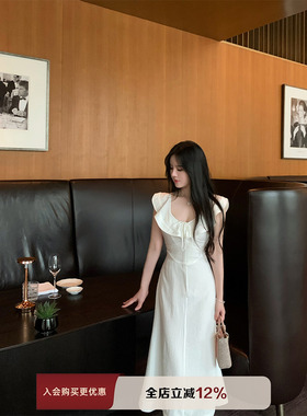 【现货5折】THE SWAN司凰轻奢 荷叶翻V领显瘦长裙法式气质连衣裙