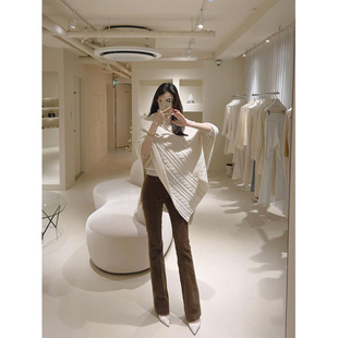 现货6折 修身 THE 温柔大长腿 显瘦细坑条丝绒裤 SWAN司凰轻奢