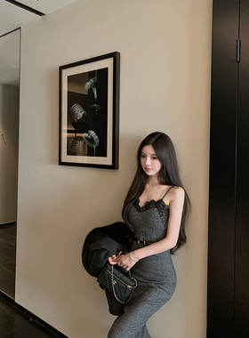 THE SWAN司凰轻奢 高智姐姐 蕾丝羊毛吊带修身上衣/包臀半身裙女