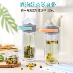 乐扣乐扣茶水分离双层玻璃杯便携ins风简约清新便携水杯子LLG647