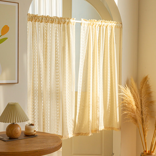 复古法式蕾丝提花纱门帘