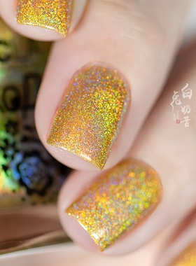 显白镭射暗金色 白兔奶昔NCLA免烤指甲油holo彩虹金色steppe细闪