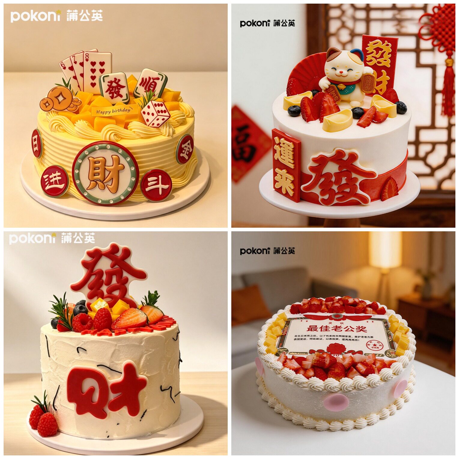 齐齐哈尔蒲公英蛋糕发财祝福同城送长辈老公乔迁开业祝贺6英寸8寸