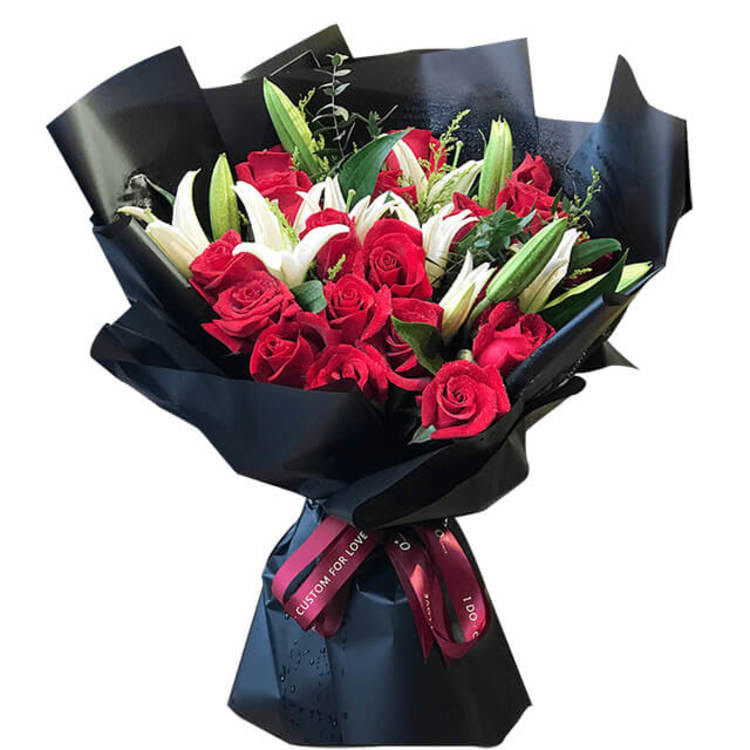 鲜花速递同城配送 爱的礼赞 19朵红玫瑰百合花北京长春哈尔滨新鲜