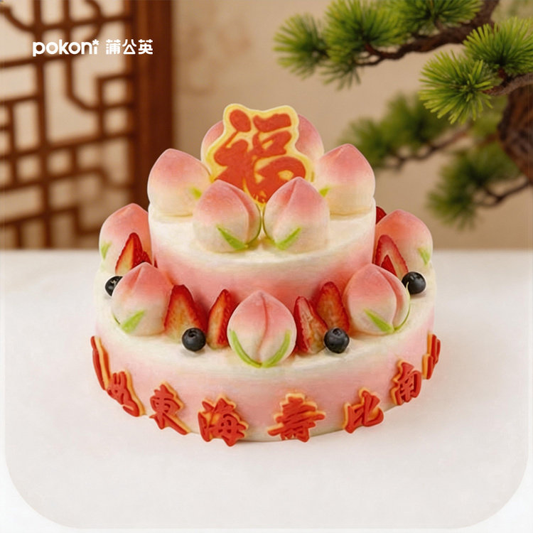 蒲公英祝寿生日蛋糕齐齐哈尔同城配送提货券代金券双层