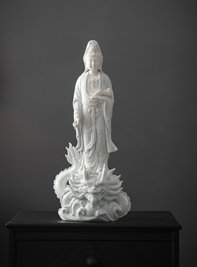 保平安观音佛像供奉家用摆件德化白瓷御龙观世音菩萨像玄关办公室